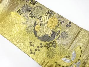 雪輪に蝶・花籠模様織り出し　袋帯